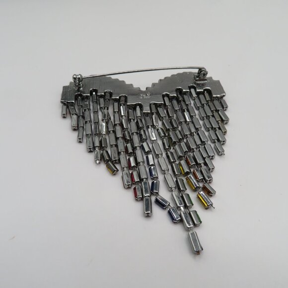 Heart Shaped Rainbow-Colored Baguette Rhinestone Brooch Pin - Picture 9 of 12